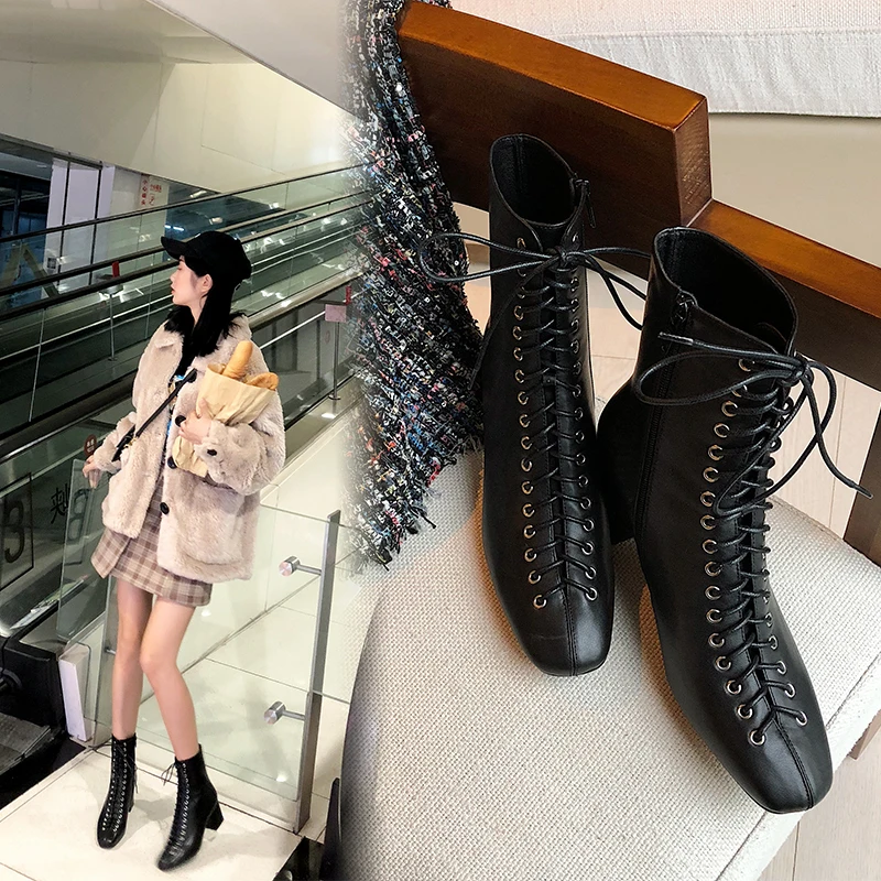 Women Ankle Boots Genuine Leather 22-25.5 Cm Feet Length Cowhide + Cow Suede Retro Modern Martin Boots Ankle Boots for Women