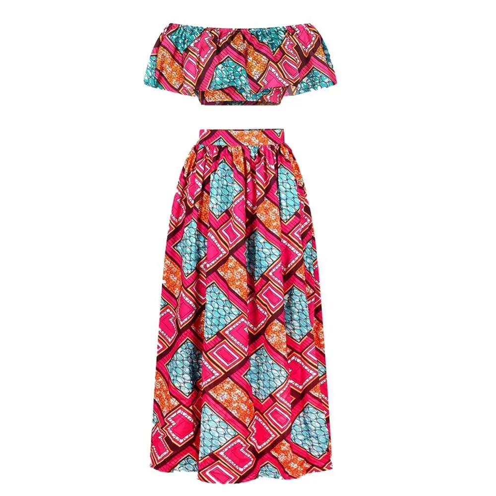 M01 Fadzeco африканские платья для женщин топ dashiki и юбка 1 комплект цветочный принт Анкара с открытыми плечами сексуальные платья африканская одежда - Цвет: M01