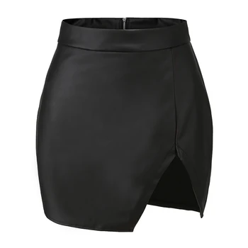 

Wipalo Autumn Winter Plus Size Women Sexy Skirts Black Leather Irregular Side Slit High Waist Short PU Skirts Elegant OL Bottoms
