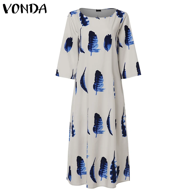 VONDA размера плюс богемное Платье женское Винтажное с принтом Вечерние Длинное Платье Макси летнее пляжное платье пикантный летний сарафан Femme S-5XL