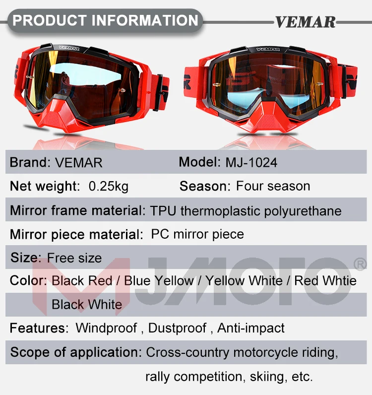 VEMAR Dustproof Motocross Goggles Adult Motorcycle Helmet Glasses MX MTB Off-Road Dirt Bike Moto Goggles Man Cycling Glasses transition motorcycle sunglasses