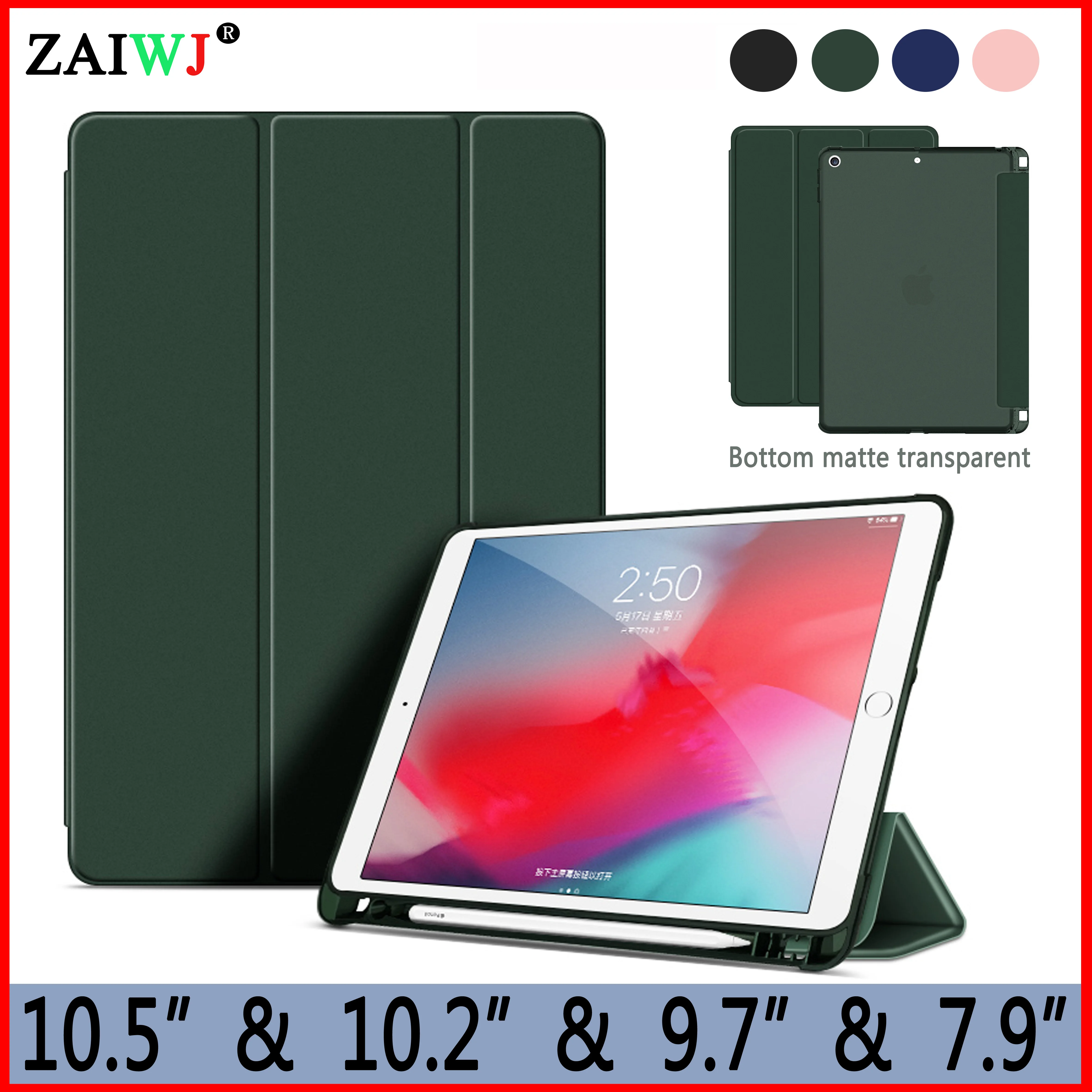 

NEW 2019 Pencil Case for iPad 10.2 7th Cover 2018 9.7 inch 6th 5th generation Air 3 2 1 Pro 10.5 mini 4 5 Smart Sleep Wake shell