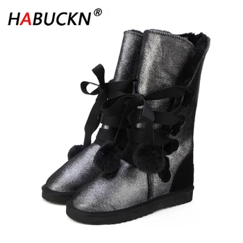 

HABUCKN new Classic Women Snow Boots Leather Winter Shoes Boot bota feminina botas Women Snow Boots Warm Winter Large size Boots