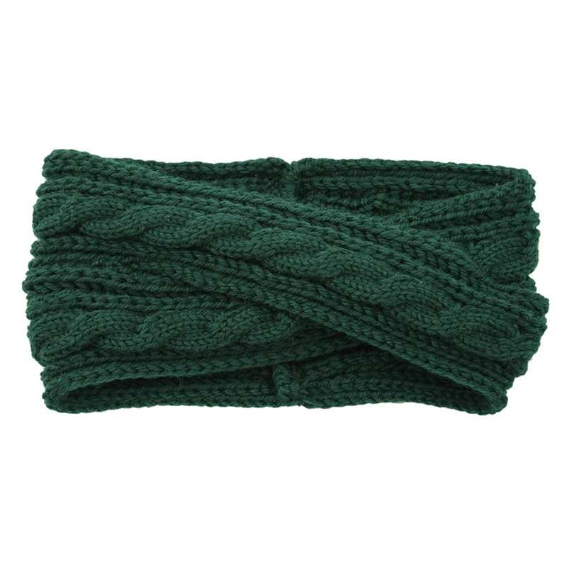 dark green Модная вязанная шерстяная повязка на голову с перекрещивающимися крестиками ручной работы для женщин, зимние теплые ушные повязки на голову, милые аксессуары для волос для девочек - Цвет: dark green