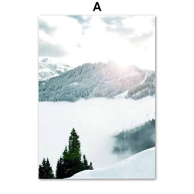 Winter Snow Mountain Forest Deer Fox Wall Art Canvas Painting Nordic Posters And Prints Wall Pictures For Home Living Room Decor A