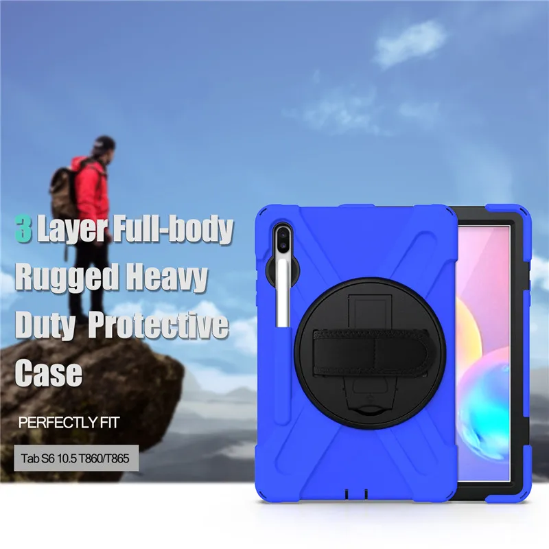 Tab S6 10,5 T860 Heavy Duty Прочный противоударный чехол 360 Поворот подставки/ремешок для samsung Tab S6 10,5 SM-T860 SM-T865
