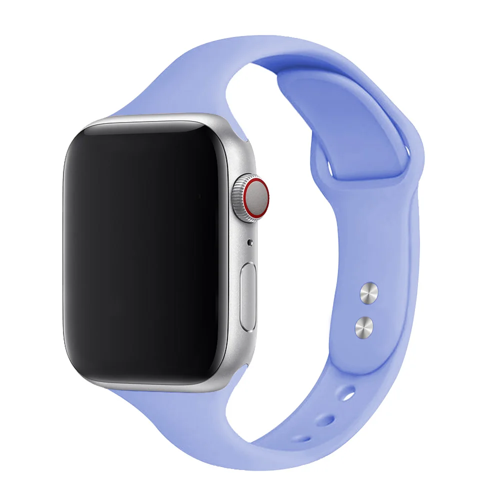 lilac 19 Ремешок для apple watch 44 мм 40 мм iwatch 5 4 3 ремешок 42 мм 38 мм Узкий Тонкий спортивный мягкий силиконовый ремень браслет - Цвет ремешка: lilac 19