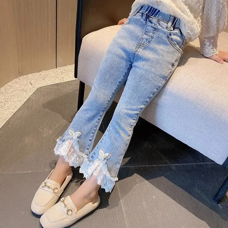 Jeans per ragazze primavera cotone Denim pizzo Patchwork gamba Jeans motivo  perline pantaloni per bambini matita Leggings per ragazze 4-14Y pantaloni  per bambini - AliExpress Mother \u0026 Kids