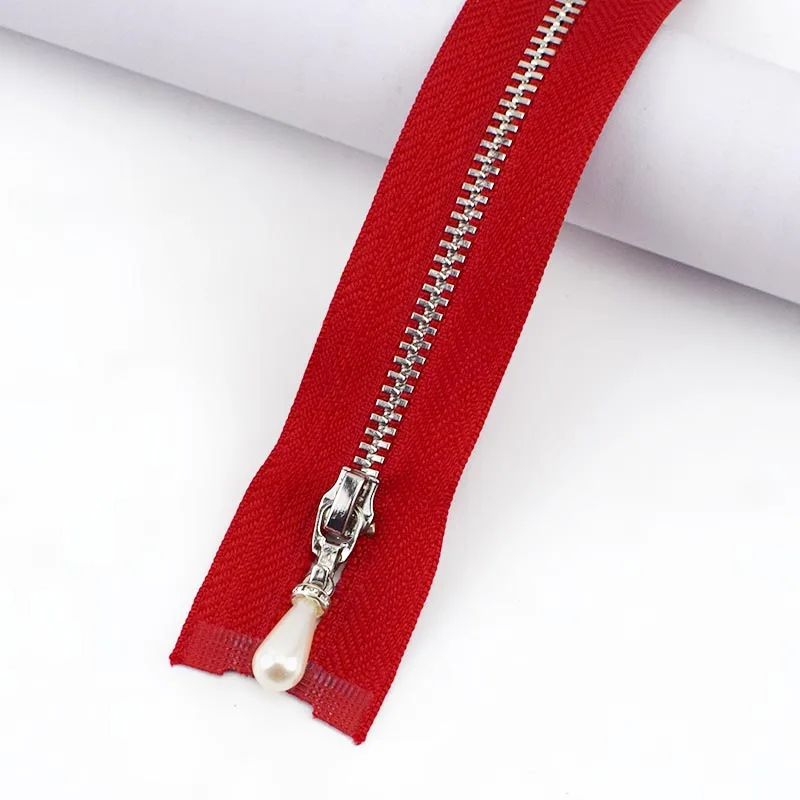 Meetee 2 шт. 20 см закройте 40/50/60/70 см с открытым концом 3# металлическая молния с жемчугом слайдер пулер застежки-молнии для шитья Костюмы Декор DIY Инструменты ремесла - Цвет: Красный