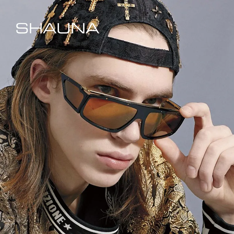

SHAUNA Retro Punk Goggle Sunglasses Men Brand Designer Women Rectangle Clear Ocean Lens Sun Glasses UV400