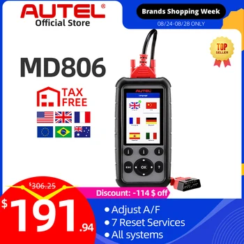 

Autel MaxiDiag MD806 EOBD Car 4 System Diagnostic Tool 7 Reset Function DPF OBD OBD2 Scanner Code Reader PK MD802 MD808 CRP129