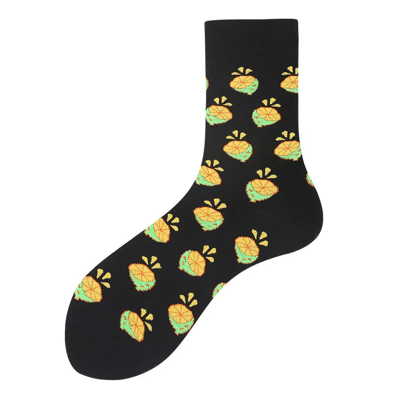 Длинные хлопковые носки, женские носки с мультяшными фруктами, женские носки, Harajuku, корейские креативные носки с буквами, Harajuku, уличная одежда, носки - Цвет: lemon