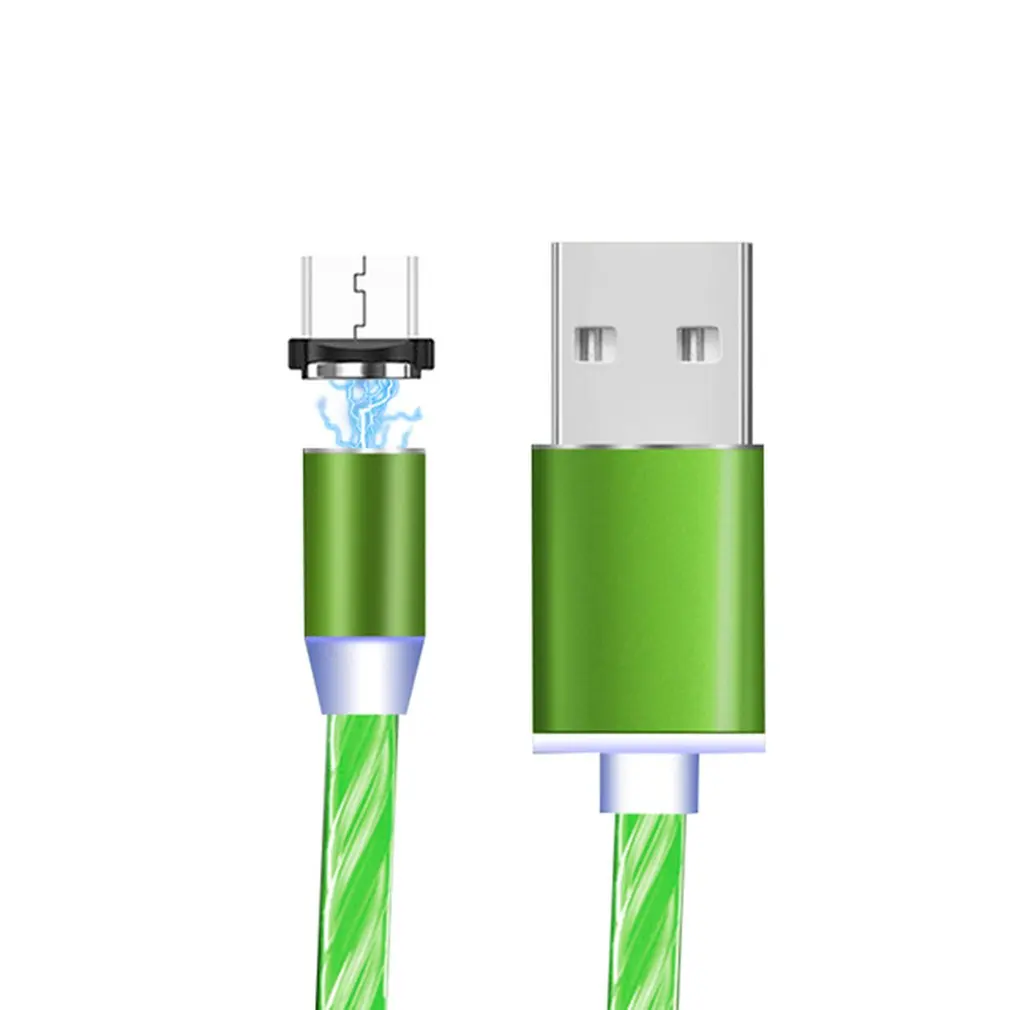 green Android Магнитный кабель для передачи данных для Apple, Android, мобильный телефон, светодиодная вспышка, линия зарядки, металлический магнитный фонарь - Цвет: green Android