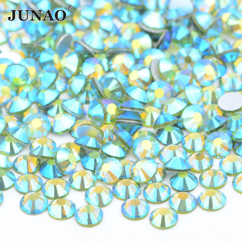 JUNAO Wholesale 100Gross 14400pc SS6 8 10 12 16 20 30 Flatback AB Crystal Glass Rhinestone In Bulk Non Hotfix Strass Nail Stones 