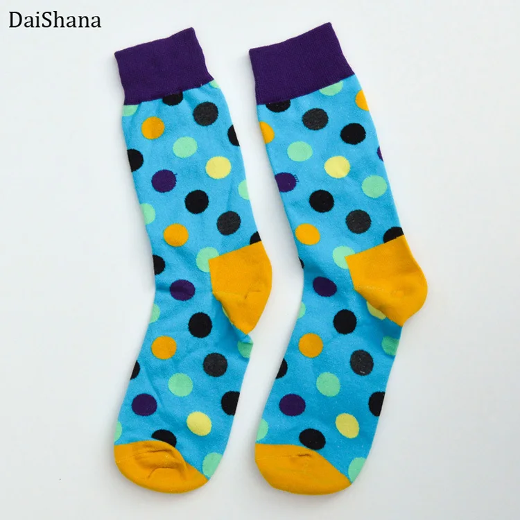 Модные цветные хлопковые мужские носки в горошек с надписью «Happy Socks», фирменные забавные носки Harajuku Caual, женская пара - Цвет: ZB00906