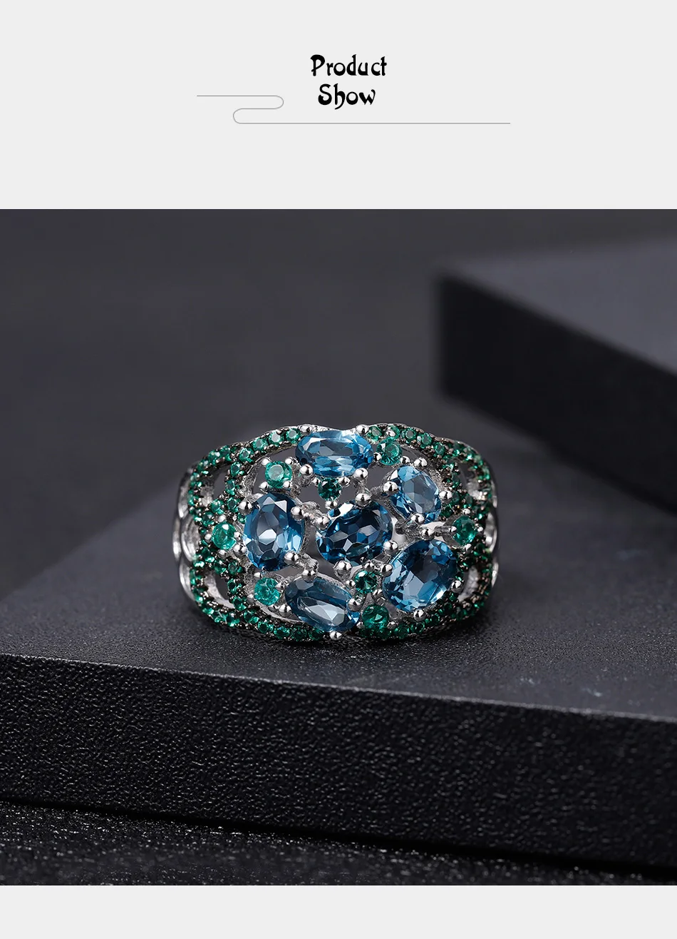 GEM'S BALLET 2.00Ct натуральный Лондонский голубой топаз Арт Деко Кольцо Настоящее 925 пробы серебряные Необычные драгоценные камни кольца для женщин хорошее ювелирное изделие