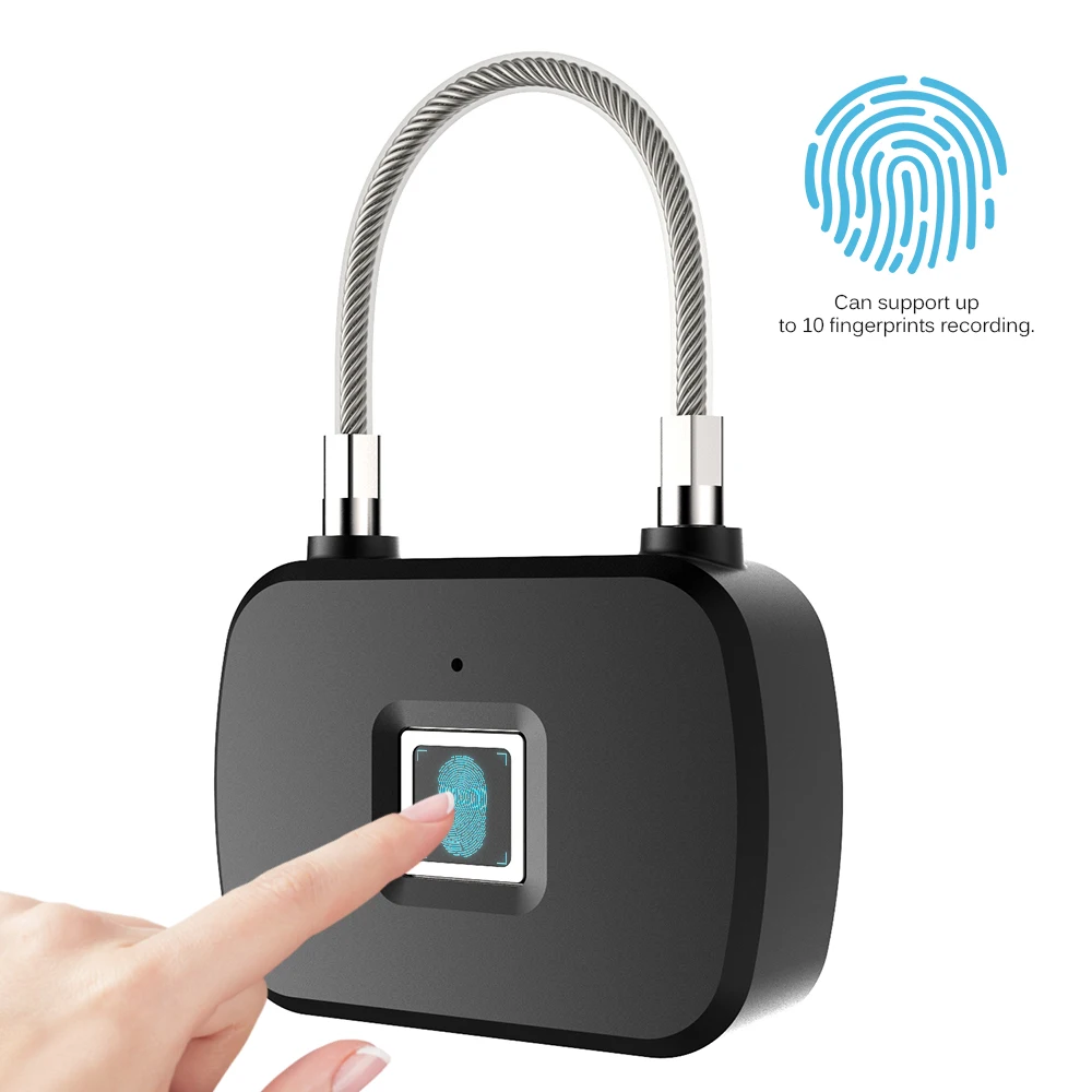 

Golden Security Keyless USB Rechargeable Door Lock Fingerprint Smart Padlock Quick Unlock Zinc Alloy Metal Self Developing Chip