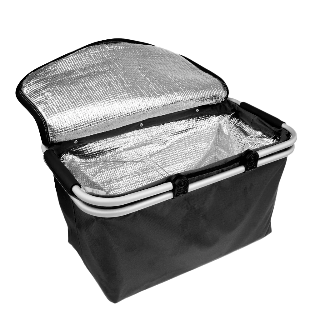 32L алюминиевая рама Изолированная складная корзина-холодильник для пикника Сумка - Цвет: Black