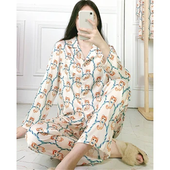 

Pajamas ladies long-sleeved trousers home service thin section Japanese spring and summer two-piece suit cartoon cute pijama