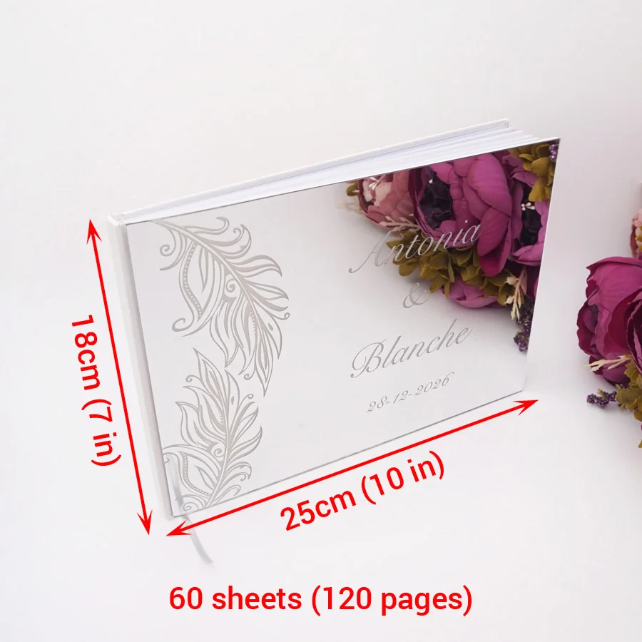 25x18cm Horizontal Tree Leaf Art Design Personalized Acrylic Mirror Cover Wedding Signature Guestbook Check in Book