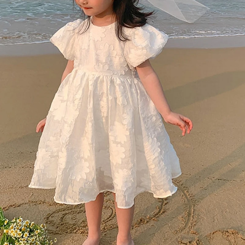 Girl White Tutu Dress Gown Performance Birthday Party Dresses Kids Princess Dress Children's Casual Puff Sleeve Flowers Clothing children dress