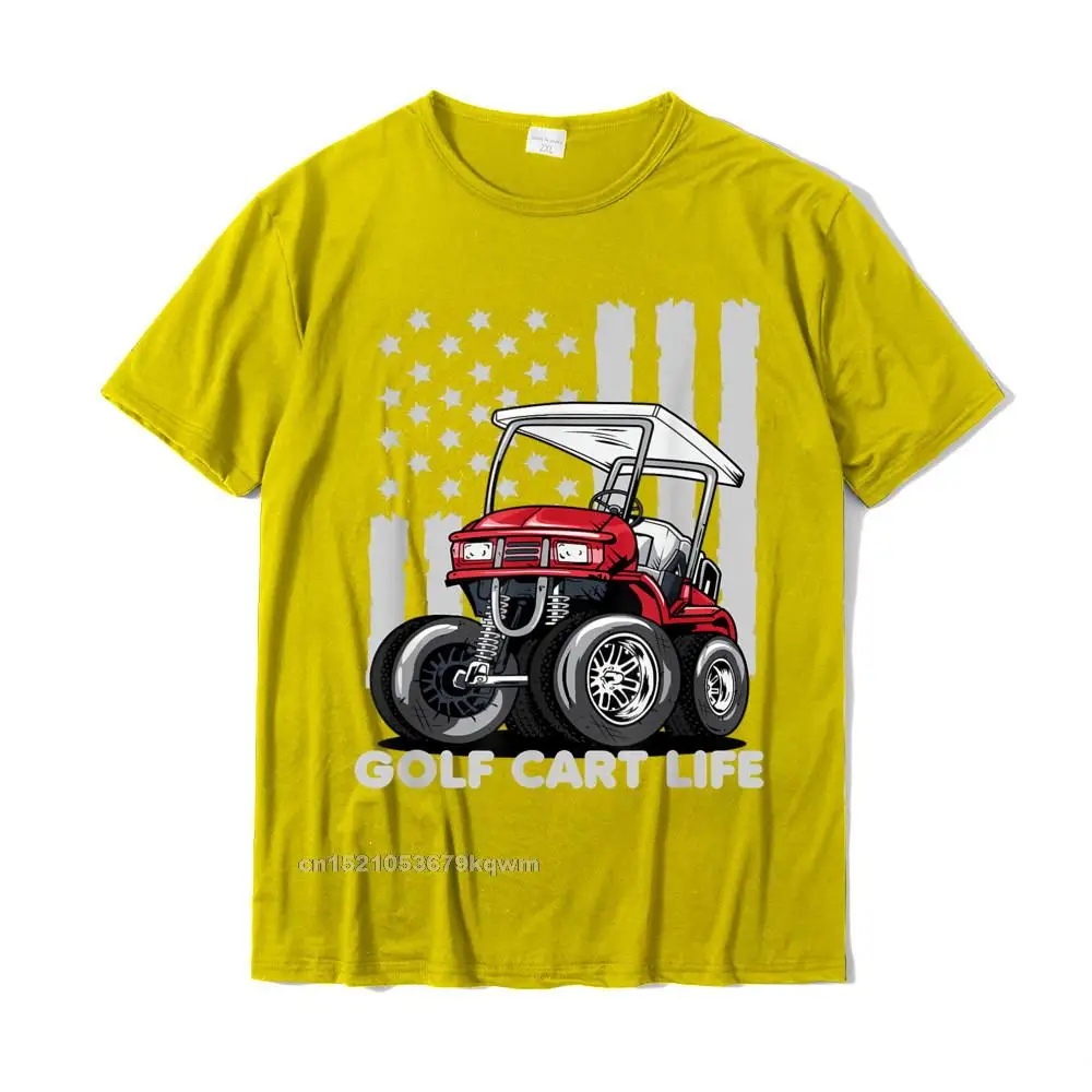Custom Funny VALENTINE DAY 100% Cotton O Neck Men Tops Shirt Printing Tee Shirts Retro Short Sleeve Top T-shirts Golf Cart Life Funny Golf Cart with USA Flag T-Shirt__3861 yellow