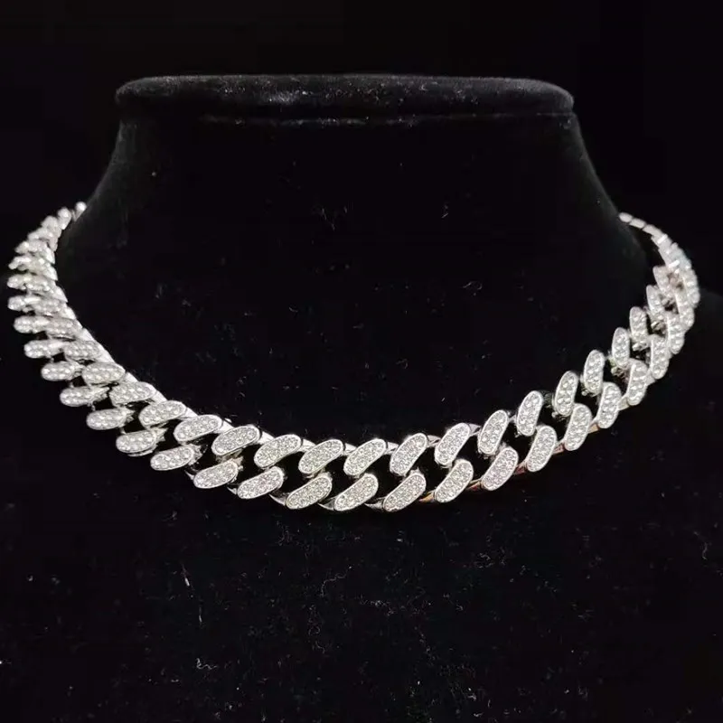 Men Women Hip hop Iced Out Bling chain Necklace 13mm Miami Cuban
