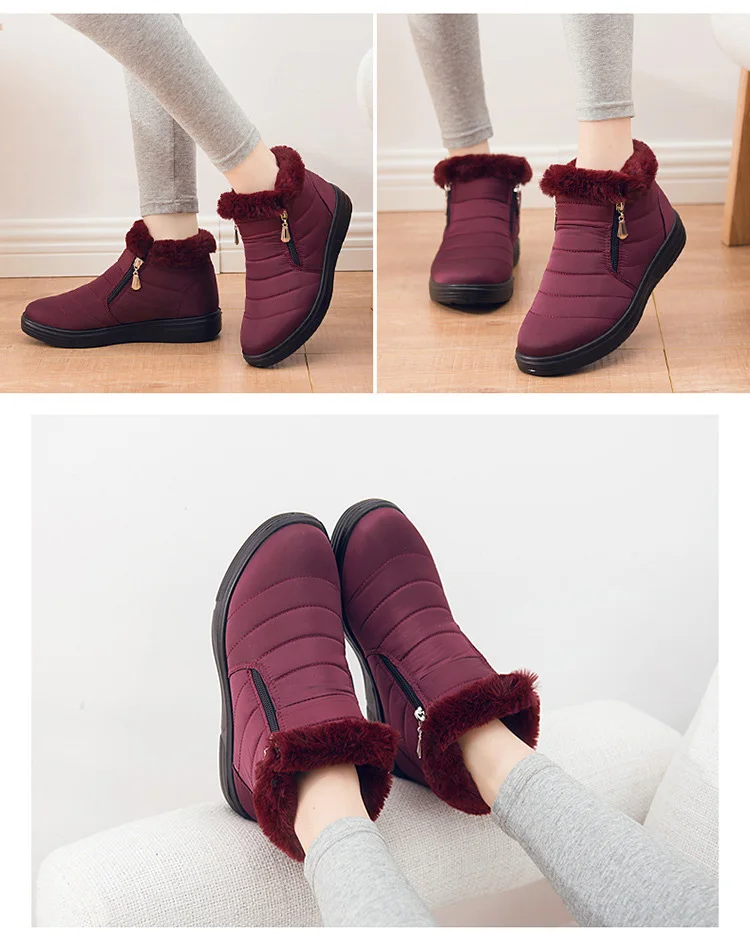 New Ankle Boots For Women Winter Boots Waterproof Boots Female Winter Shoes Women Boots Red Plush Snow Boots Fashion Zipper