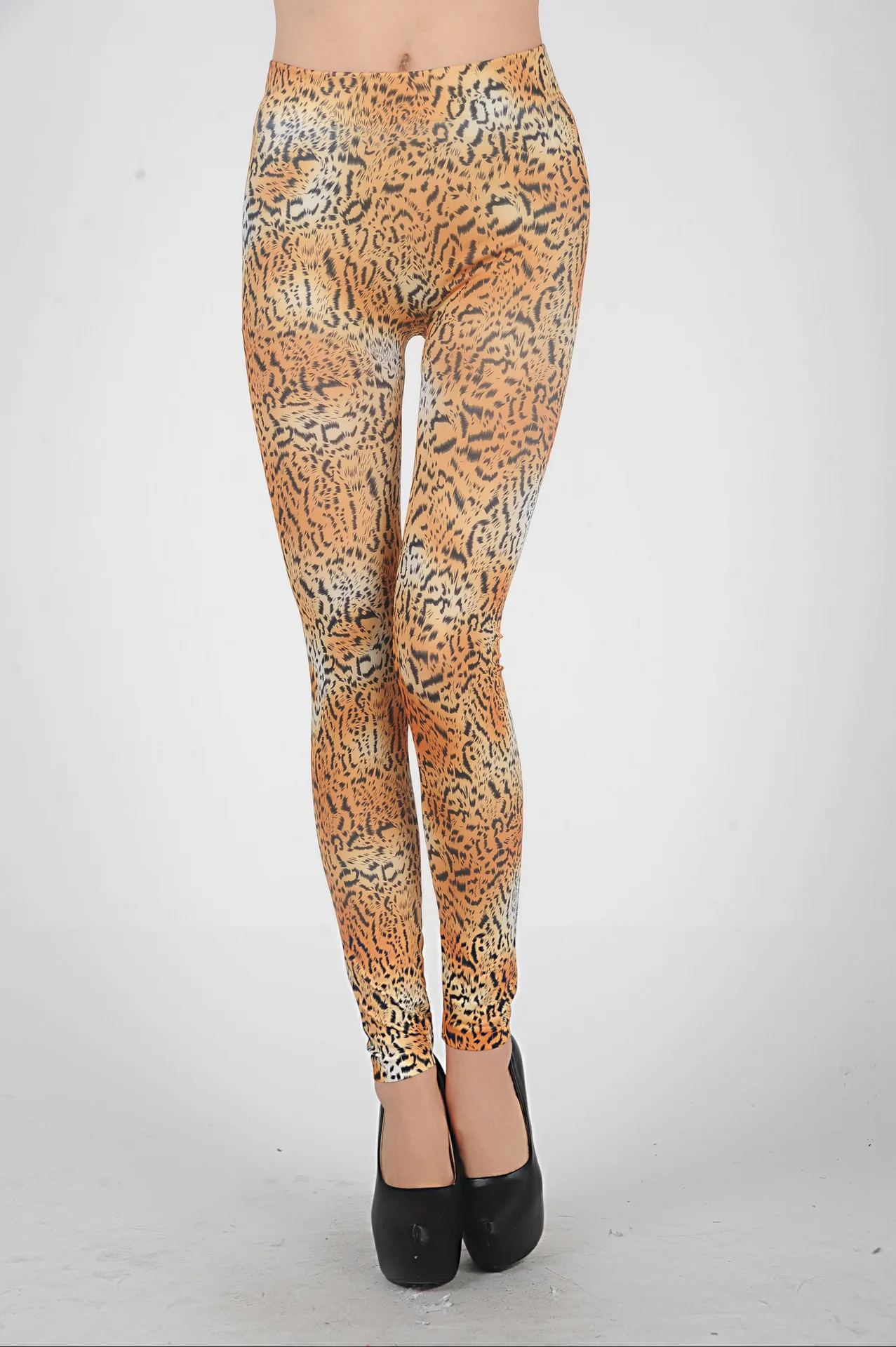 

Summer New Style Seamless Orange Leopord Pattern Buttock Lifting Elasticity Leggings Slim Fit Slimming Capri Pants Women's Outer