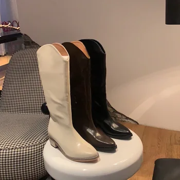 

Women's Pu Leather High Boots Leather Riding Boots Womens Long Boots Low-Heel Handmade Sole Zip Closure Everyday Comfort Shoes
