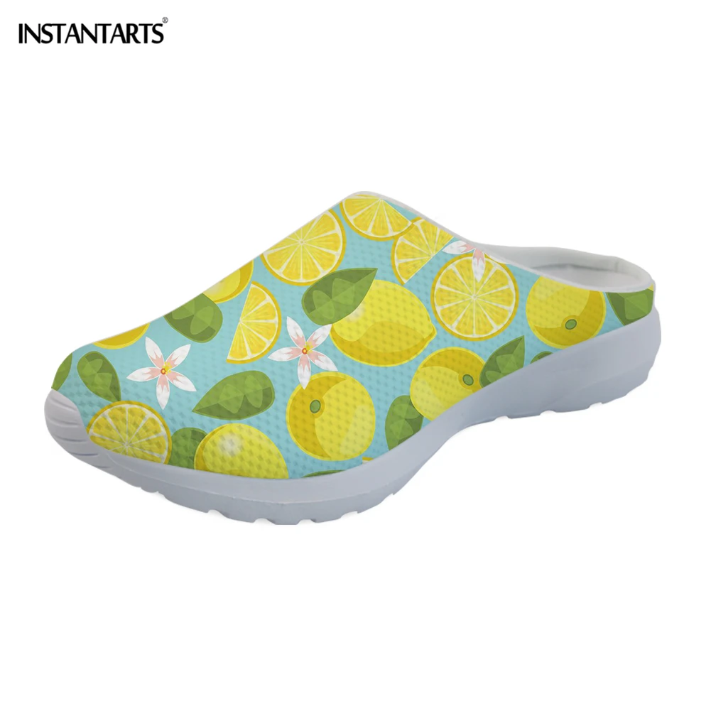 

INSTANTARTS Lemon Printing Summer Pool Sandals Woman Custom Logo Outdoor Beach Shoes Women Slip On Garden Clogs for Ladies Girl