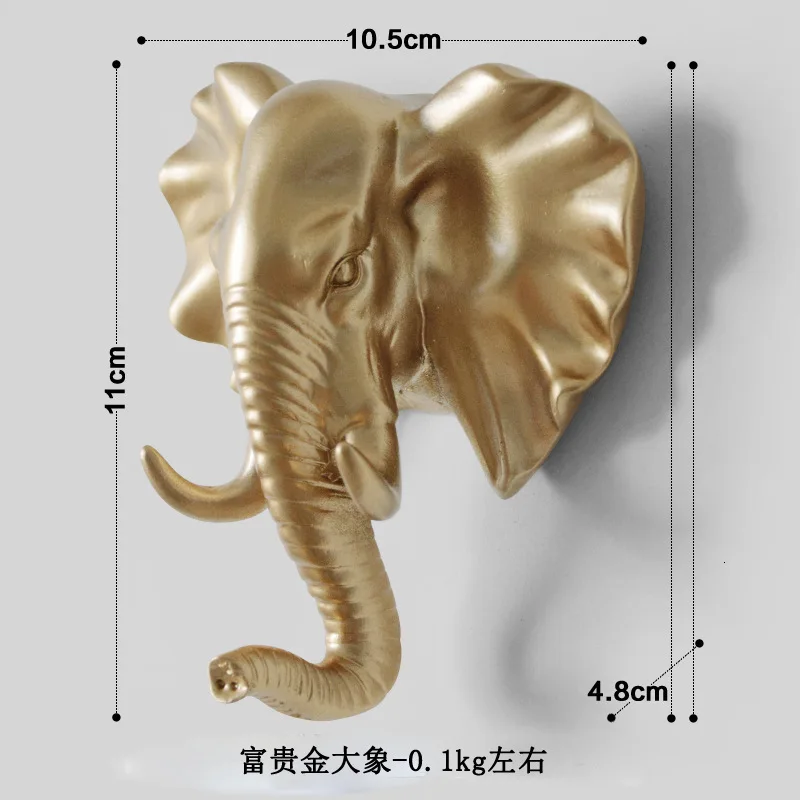 Gold Elephant Модные крючки в форме животных, олени, стопки, носорог, лошадь, жираф, голова слона, настенная вешалка, вешалка для шляп, крючок, держатель, домашний декор - Цвет: Gold Elephant