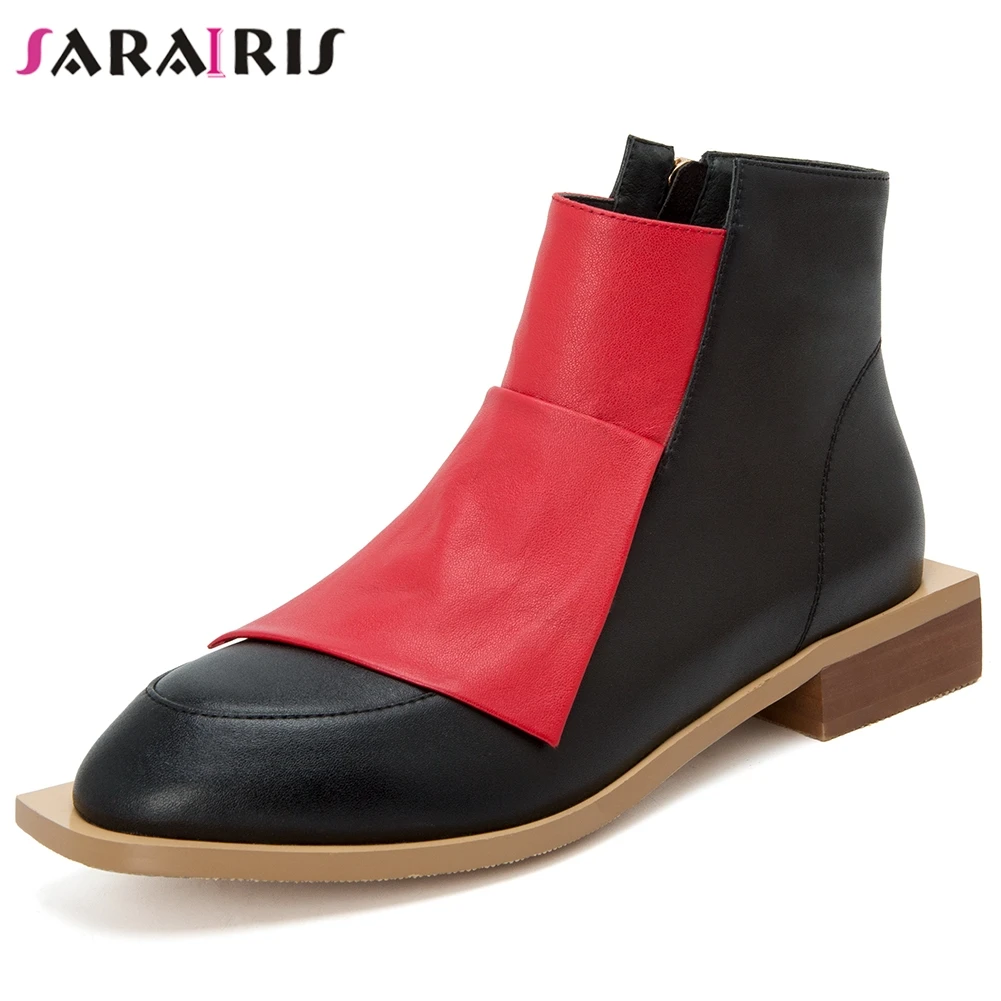 

SARAIRIS Cool Street Ankle Platform Boots Casual Low Heel Boots Women Spring Brand New mixed-color Real Leather Shoes Woman