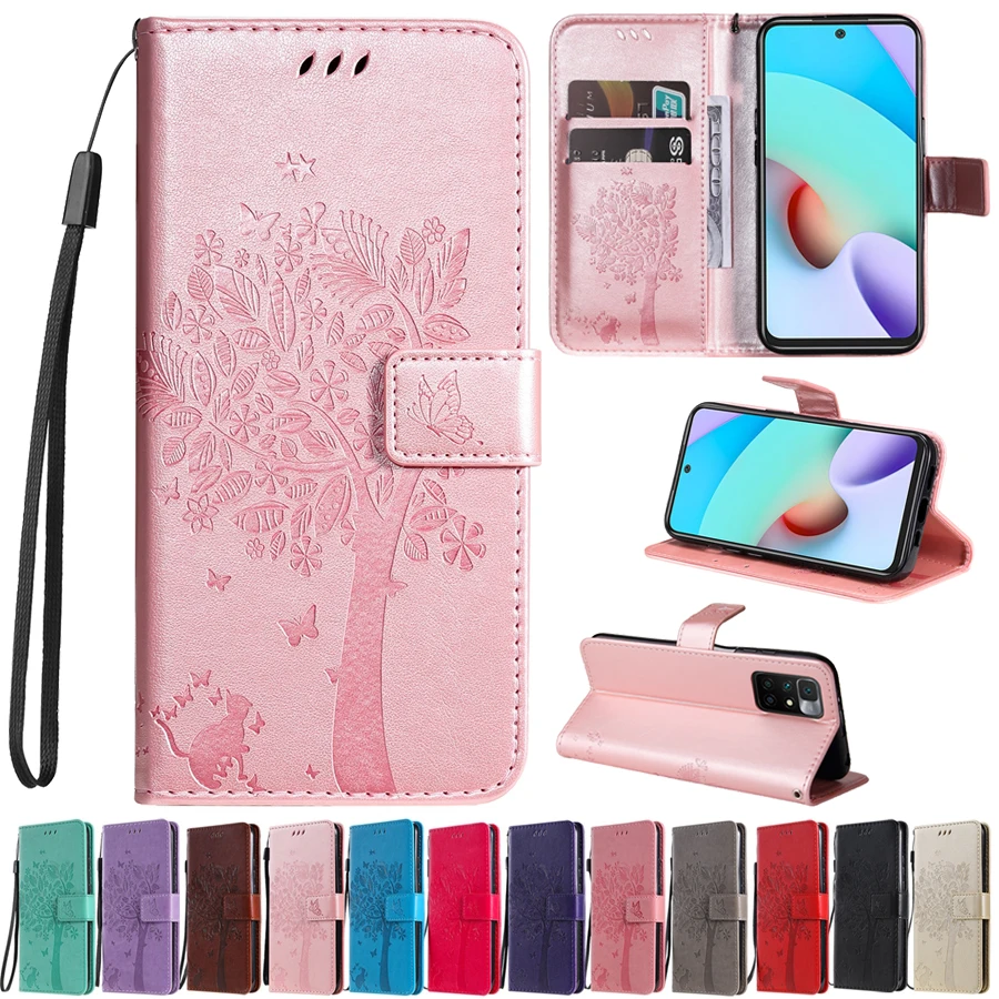 Кожаный чехол-бумажник с тиснением под дерево для Xiaomi Redmi 10 9 9A Sport 9C 9T 8 8A Note 10/10