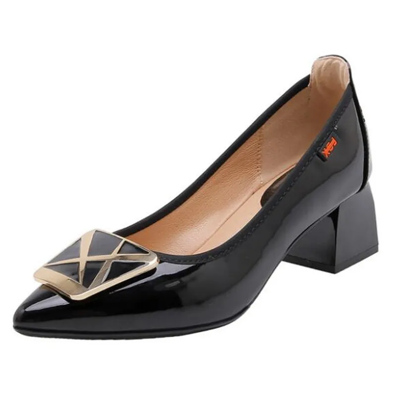

Fashion pointed women's shoes shallow mouth thick with high heels square buckle solid color women's shoes zapatos de mujer
