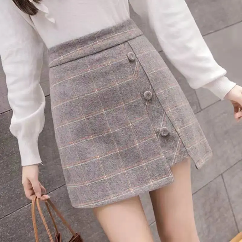 

2021 Women'S Autumn and Winter Harajuku Thickened Woolen Plaid Retro Skirt Female Cute Japanese Kawaii Skirts for Ladies
