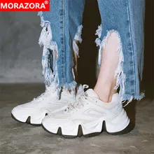 MORAZORA/ горячая распродажа обувь на плоской платформе Женские кроссовки обувь из натуральной кожи на шнуровке светильник из дышащего материала в повседневном стиле; женская обувь