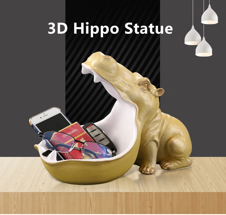 3D Statue Hippo Sculpture Home Decoration Accessories Animal Figurine Storage Box Home Decor Ornament Room Table Decorations Art (1)