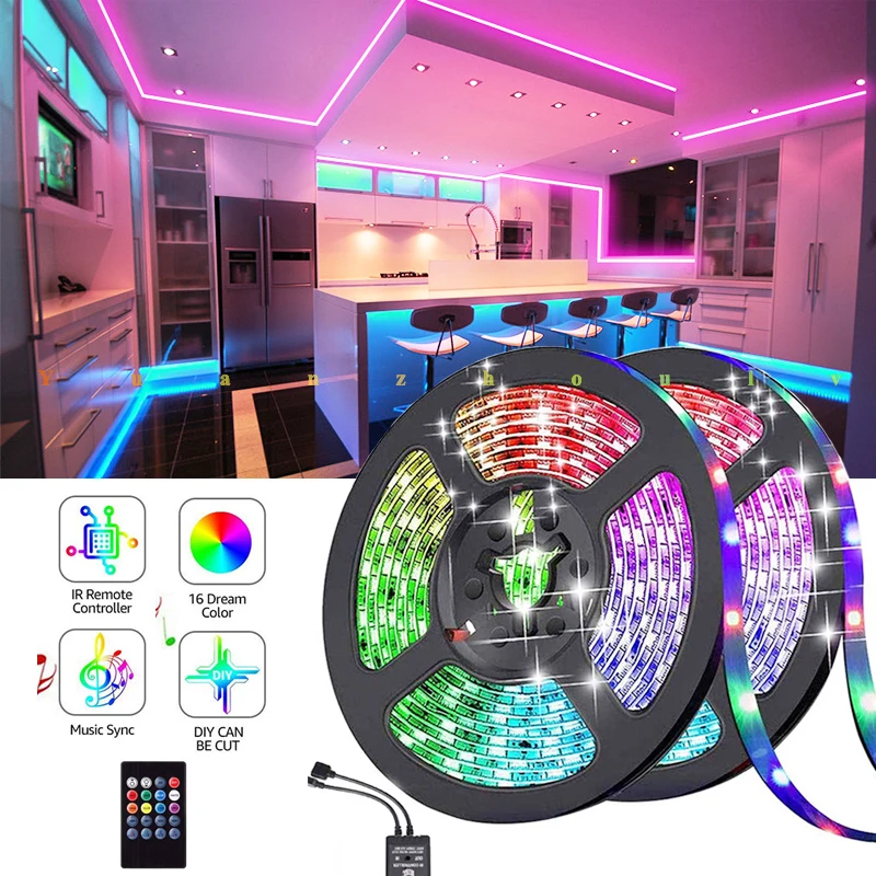 

LED Strip Light RGB 3528 Lights Music Sync Color Changing Built-in Mic Remote Controlled LED Lights Lights 1/2/5M New Year Decor