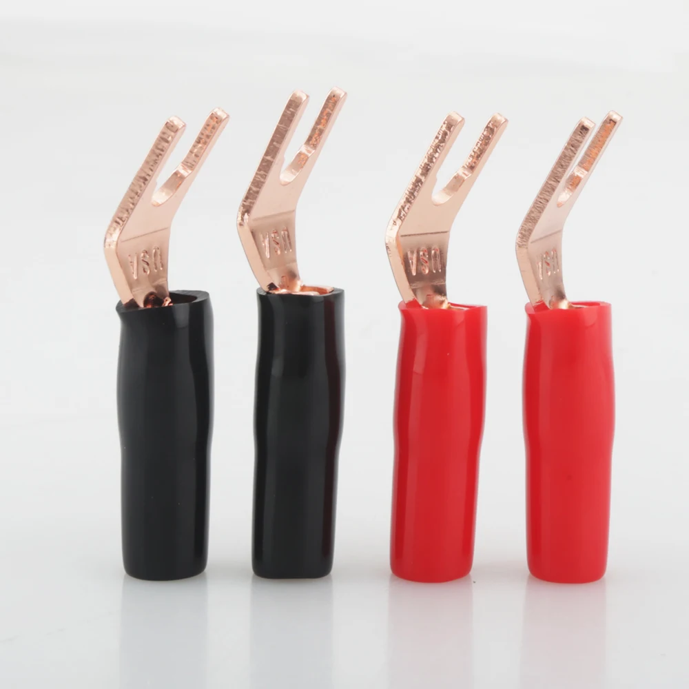 

8pcs High Quality Pure Red Copper Spade Plug Speaker Cable Spade Connector Terminal Plug
