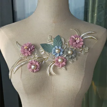 

size30*12cm (2pcs/lot) Pretty Embroidered 3D Lace Flower Lace Applique ,Lace Patch DIY Sweater T-shirt Denim Pants