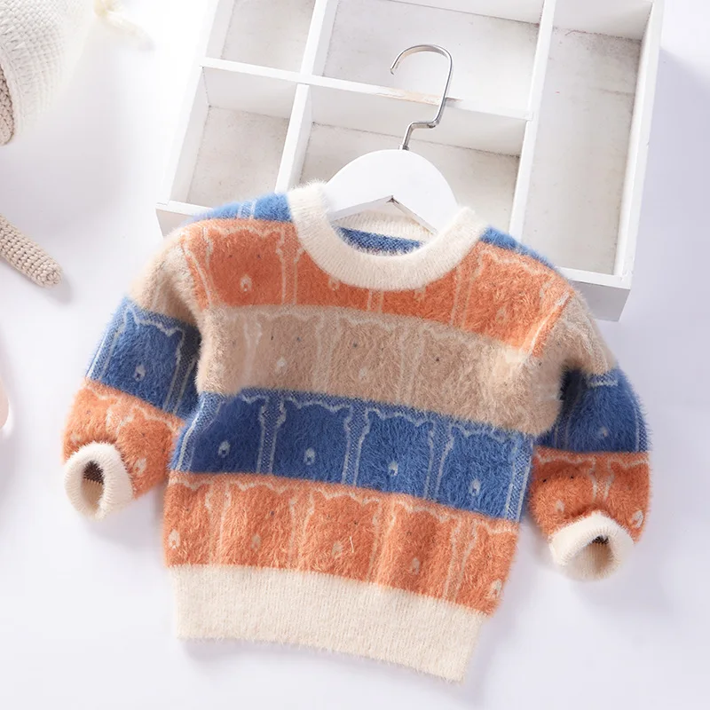 Бежевый cute pattern velvet thermal boys girls sweaters spring fall winter kids pullover children's clothing - Цвет: Бежевый