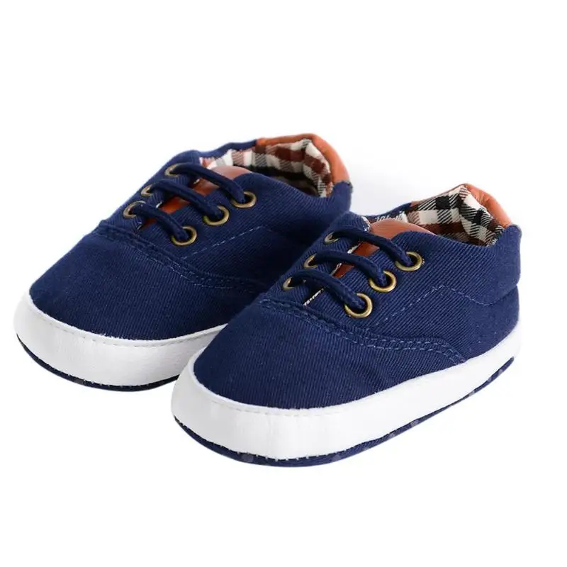 Navy Blue Детские кроссовки для новорожденных мальчиков; нескользящая парусиновая Обувь На Шнуровке Для отдыха; модные детские мокасины с мягкой подошвой для первых шагов - Цвет: Navy Blue