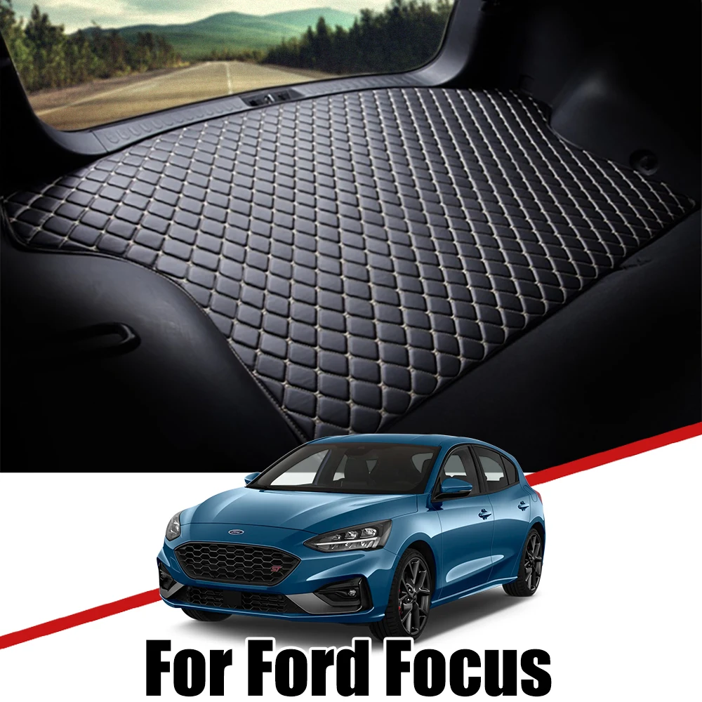 Couro Tapete Mala Do Carro para Ford Focus 2004 ~ 2020 Mk2 Mk3 Mk4 Carga Forro Bota Pad 2013 2014 2015 2016 2017 2018 2019 2021 2022