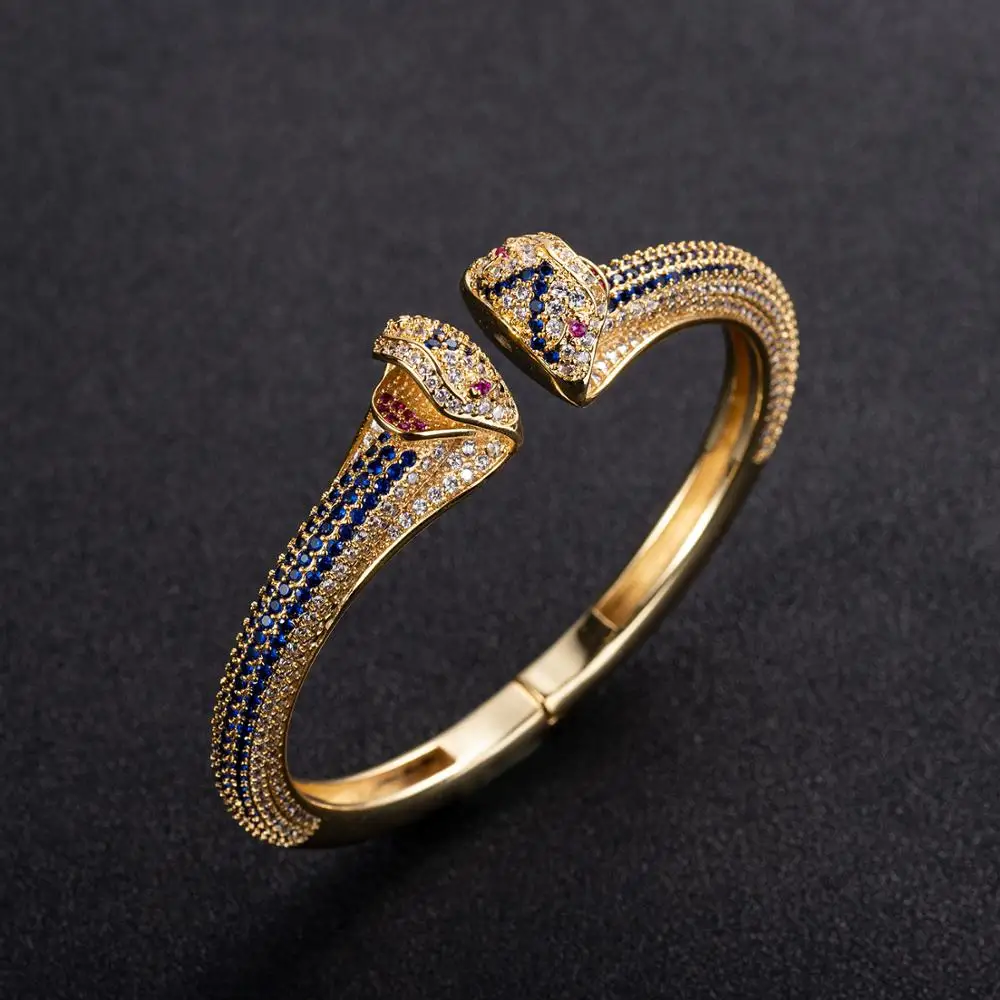 

European and American new products Dubai retro punk full diamond gold-plated curved elastic cuff bracelet retro snake jewelry wo