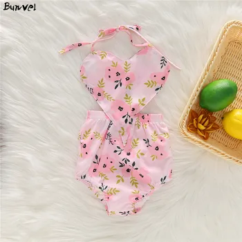 

bunvel Newborn Baby Girls Halter Heart Bandage Swimsuit Flower Pattern Two Piece Swimming Suit for Baby Girl Clothes f