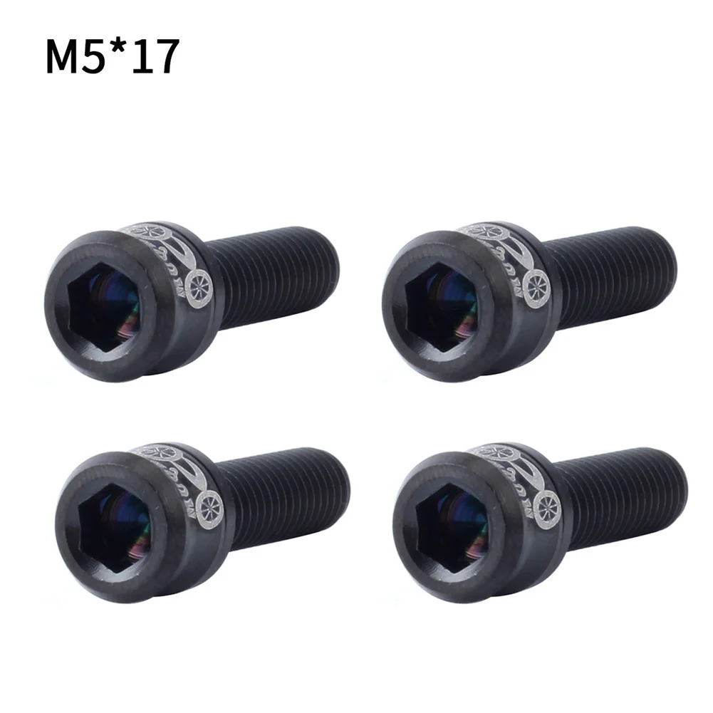 Black M5x17 4 шт. велосипедная прокладка для велосипеда набор винтов ультра-легкие фиксирующие болты титановые стебель сплава - Цвет: Black M5x17