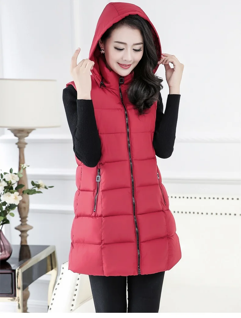 YAGENZ, осенне-зимний женский жилет, плюс размер, L-5XL, с капюшоном, жилеты, жилет, kamizelka, Дамская, с карманами, теплый, пуховый, хлопковый жилет, куртка, 524 - Цвет: Wine red