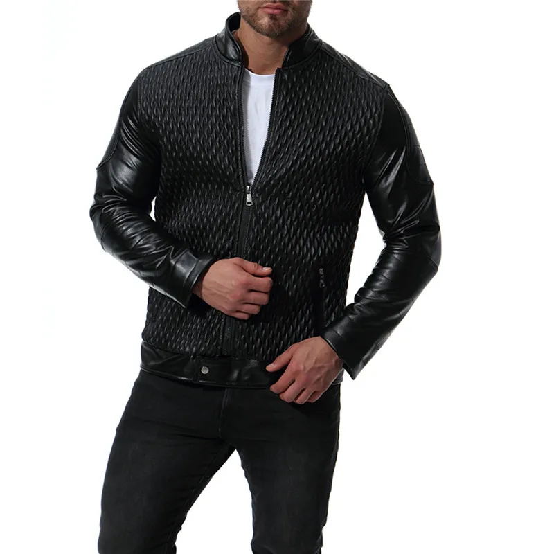  Left ROM Mens Brand Leather Jacket 2019 Autumn Street Slim Trench Coat Men's Clothing Pleated Slim 