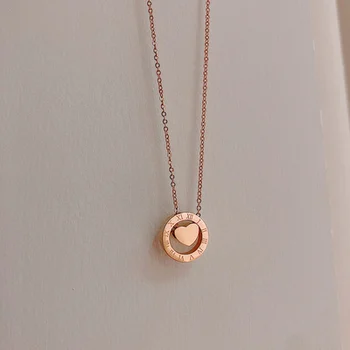

One second heartbeat titanium steel necklace classical Roman digital circle can rotate love clavicle chain ins net red couple ch